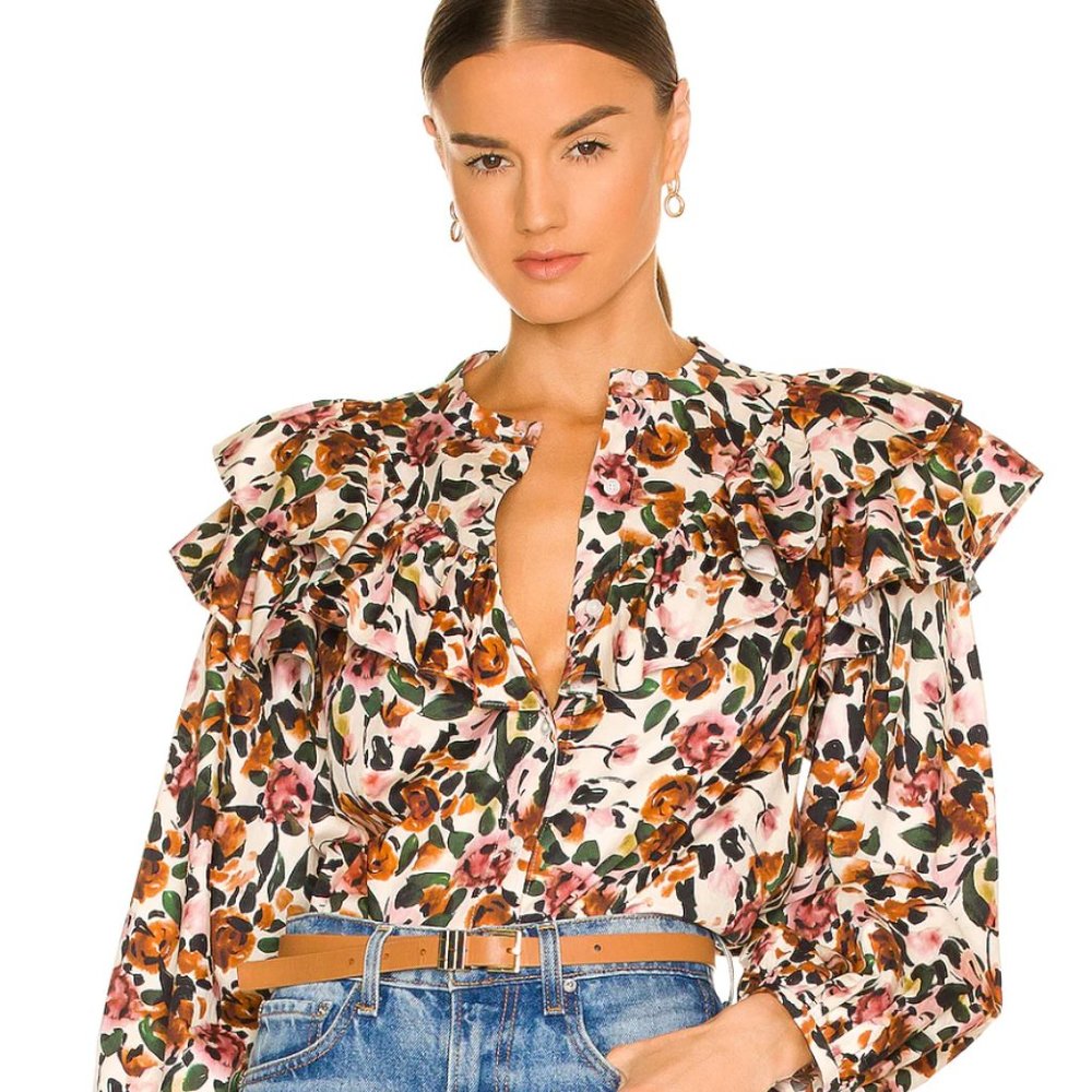 Something Navy Floral Ruffle Blouse